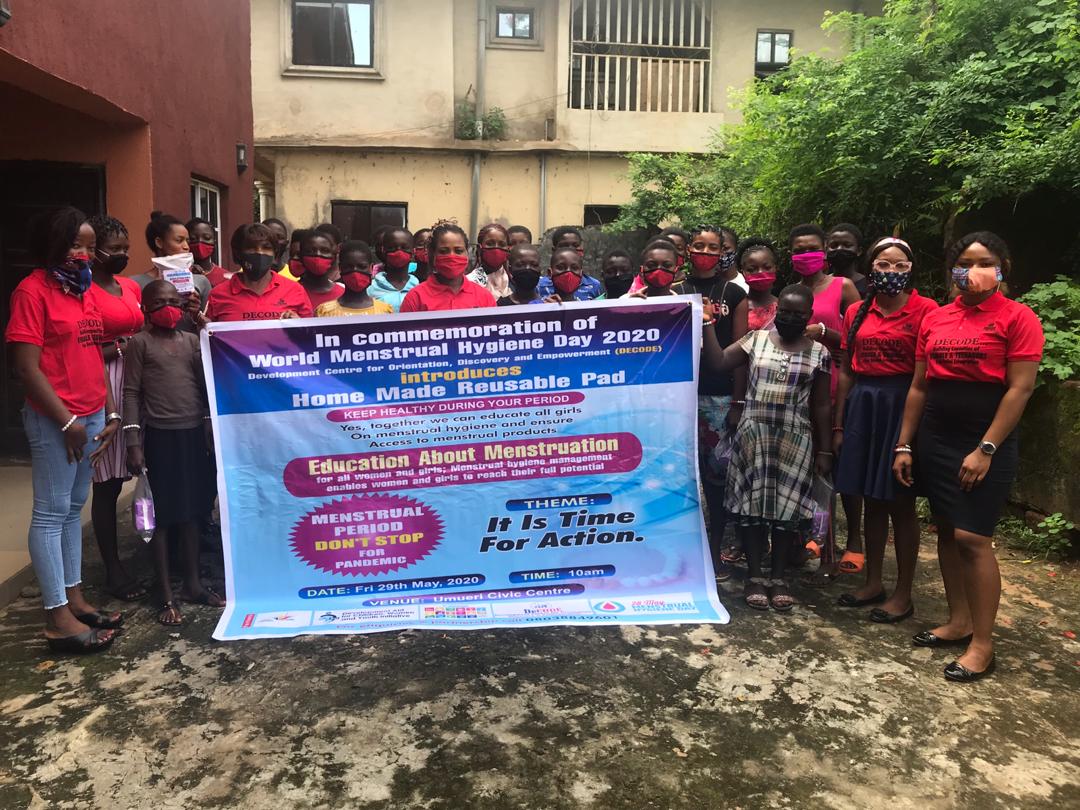 decodenigeria's tweet photo. In commemoration of #MHDay2020, we amplified our voices towards  @SDGoals 5 and 3.  We educate the rural girls on #MHM , distributed dignity kits that contained hand  sanitizer, face mask and sanitary pad in prevention of #covid19. We also introduced #reusable pad https://t.co/a568Q11kVr