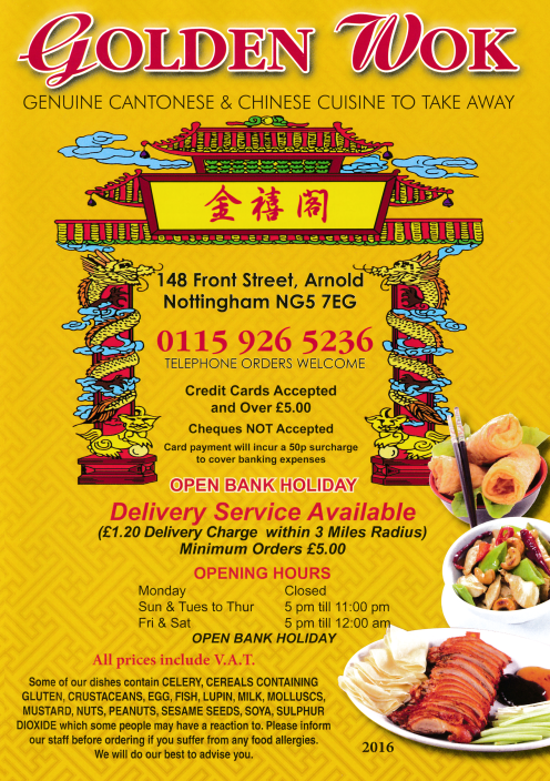 Golden Wok in Arnold is now back open.. menulation.com/golden-wok-arn… #Chinese #Takeaway #Food #Notts #menu