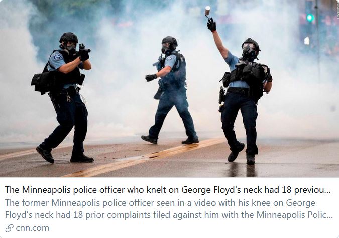 'The former Minneapolis police officer seen in a video with his knee on George Floyd's neck had 18 prior complaints filed against him with the Minneapolis Police Department's Internal Affairs, according to the police department.' cnn.com/2020/05/28/us/…