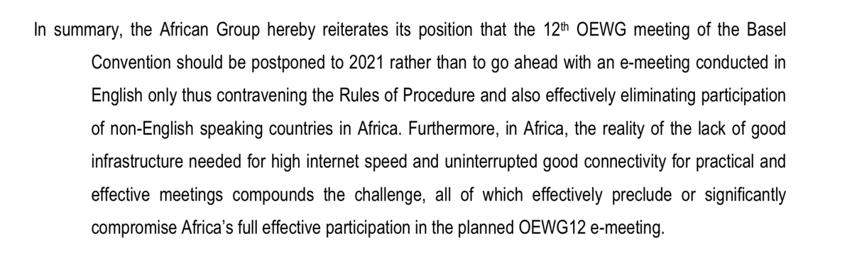 The 3rd Time
African Governments
Call on <a href="/UNEP/">UN Environment Programme</a>
to postpone <a href="/brsmeas/">The Basel, Rotterdam and Stockholm Conventions</a> proposed
June 2020 e-meeting to 2021
noting

- Limited internet access/e-infrastructure #digitalequity
- COVID19 Crisis in Africa in June
- Violation of rules of procedure

Read the Letter conta.cc/3exxocg