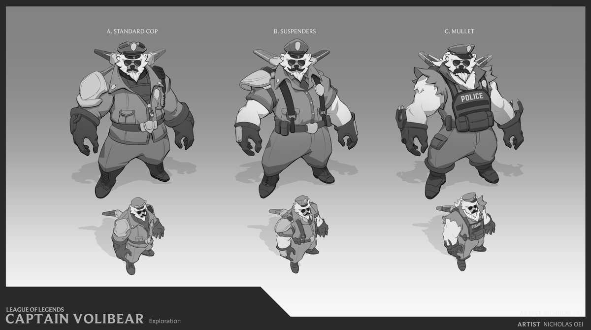 Nickwheee's tweet photo. Hello world, I'm back on twitter. I'm going to try my best to post and use twitter more actively. So here's some work I did for Riot, Captain Volibear. The final result was amazing thanks to the team at Riot for all the feedback and bringing it to life #LeagueOfLegends  #volibear https://t.co/7cpRGo66Kb