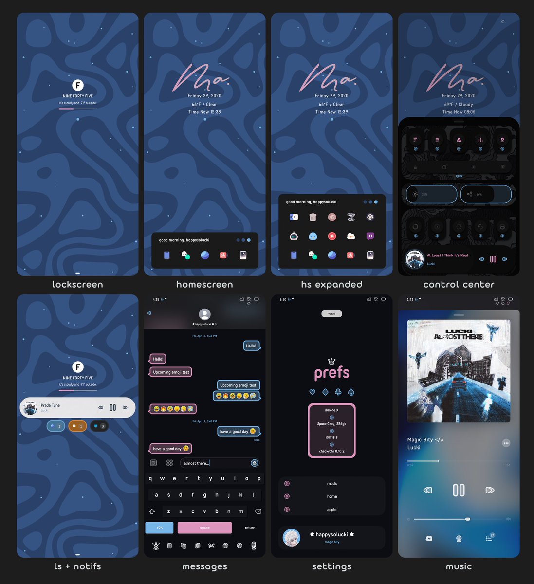 ✧ Magic City ✧

Bubblegum Glyphs <a href="/itsCrx/">Crx</a> 
LockPlus + FrontPage <a href="/JunesIphone/">JunesiPhone</a> 
Widgets @clarkistheming + @alexmndz_503 
FrontPage inspo @mocacocoa_theme 
Reva UI <a href="/alolastmoment/">Alo</a> 
DopeConvos <a href="/EthanWhited/">ETHN</a> 
Sye12 <a href="/xxSomnus/">𝔸丶𝕩.𝕊𝕪𝕖</a> 
SkinnySettings <a href="/CydiaGeek/">Luca Geek</a> 
Walls <a href="/_Kennyroo/">⁖✦ ℝ𝕠𝕠</a> + @notforyou666