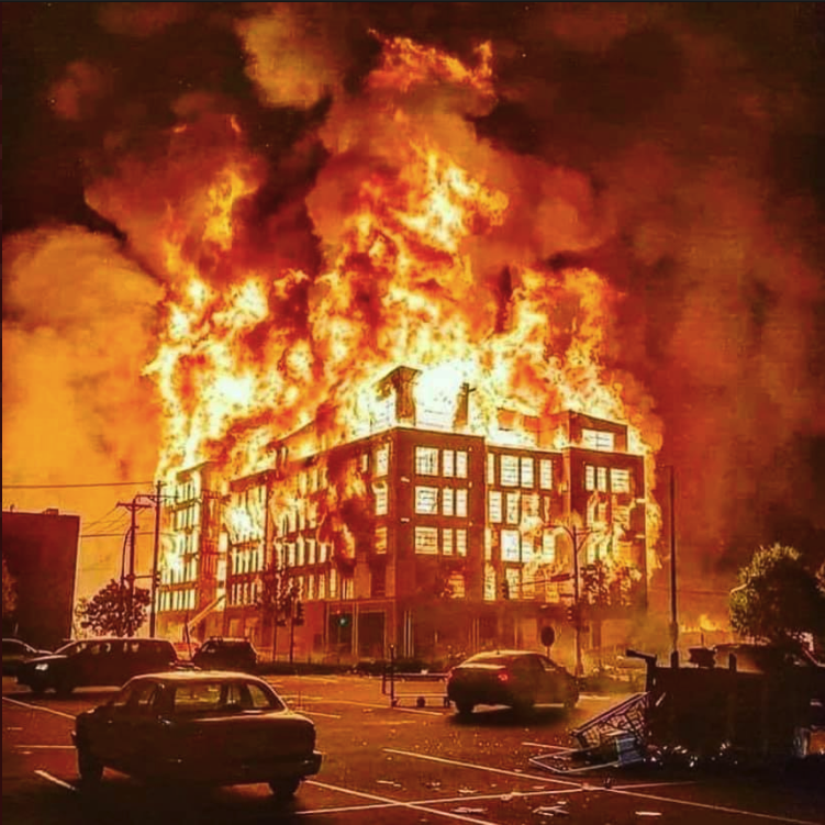 2. Some have asked whether this image is genuine. It is. It shows an affordable housing unit on fire in Minneapolis. Here's a story on it from the Star Tribune:  http://startribune.com/minneapolis-vandalism-targets-include-189-unit-affordable-housing-development/570836742/