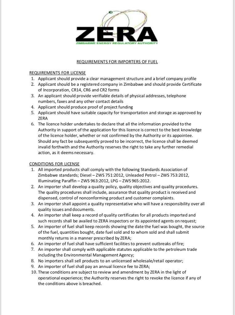 13/ Under s32 of the Energy Regulatory Act, “license” is for procurement, wholesaling, retailing or production. There are 5 categories of petroleum licensees: i. Productionii. Blendingiii. Wholesaleiv. Procurementv. Retailing (Urban&Rural)  https://www.zera.co.zw/electricity3/ 