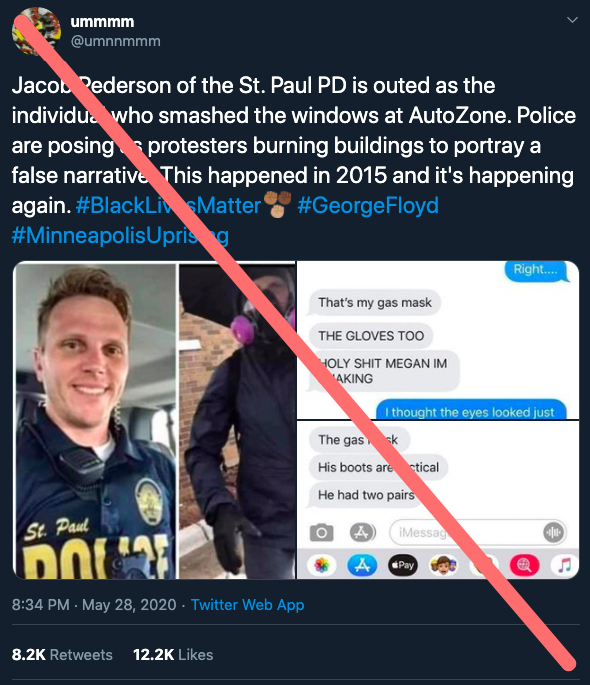 4. Avoid sharing this claim. It's unverified and police have denied it. We're investigating and I'll tweet more information when we have it. More here: http://kare11.com/article/news/deciphering-fact-and-fiction-george-floyd/89-034b6045-4166-4517-a9ca-e1730faa7d14