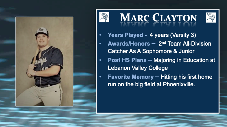 Week 6/#6 - OUR FINAL Senior Spring Athlete Spotlight! Each day we honor our Vikings who lost the chance to play out their Senior seasons on the field, track &amp; water. Today we finish with Baseball &amp; Marc Clayton! Next year Marc will continue his education <a href="/LVC/">LebanonValleyCollege</a> 
 
 Good luck Marc!
