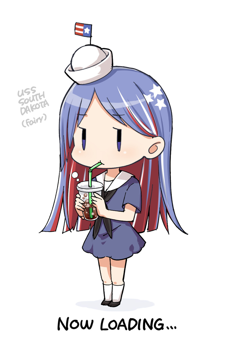1girl solo blue hair red hair long hair sailor dress cup  illustration images