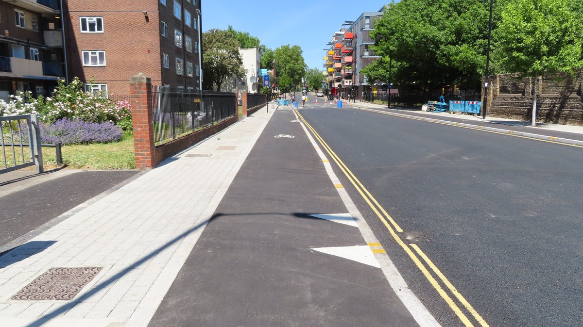 Also the cycle track undulates to roadway for access to the bin store, it is really noticeable as you cycle over it. Ideally should have a ramped kerb up to keep the cycle track level