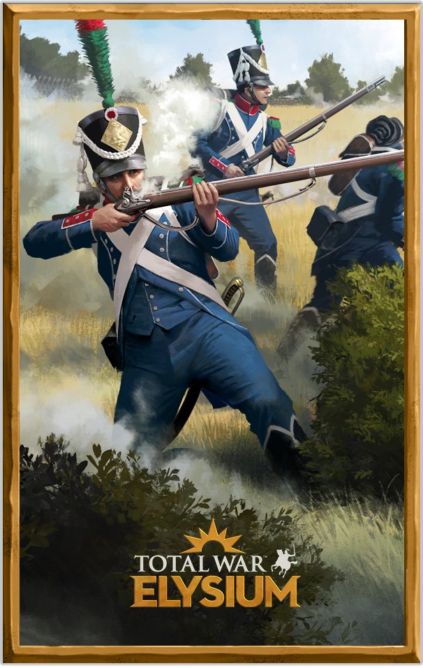 TotalWarElysium's tweet photo. Today we’re taking a look at some more of the terrific art you’ll find in ELYSIUM.

This piece shows a unit of Chasseurs in battle. The Chasseurs - or "hunters" - were a French Light Infantry unit that excelled in skirmishing tactics.

Let us know what you think! https://t.co/FT3TgzoptV