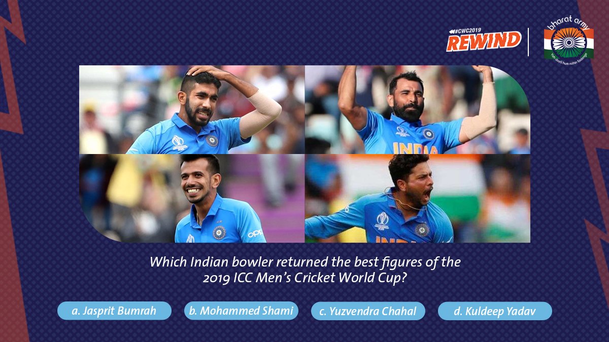 thebharatarmy's tweet photo. ๐ฎ๐ณ #CWC19Rewind : Which of these bowlers had the best figures in the #2019CWC ? Let us know in the replies โคต๏ธ
#cwc19 #chahal #bumrah #shami #kuldeepyadav #CricketWorldCup #indiancricketteam #india #teamindia #indiancricket #lovecricket #COTI #cricket #bharatarmy https://t.co/LwXCS3v9p5