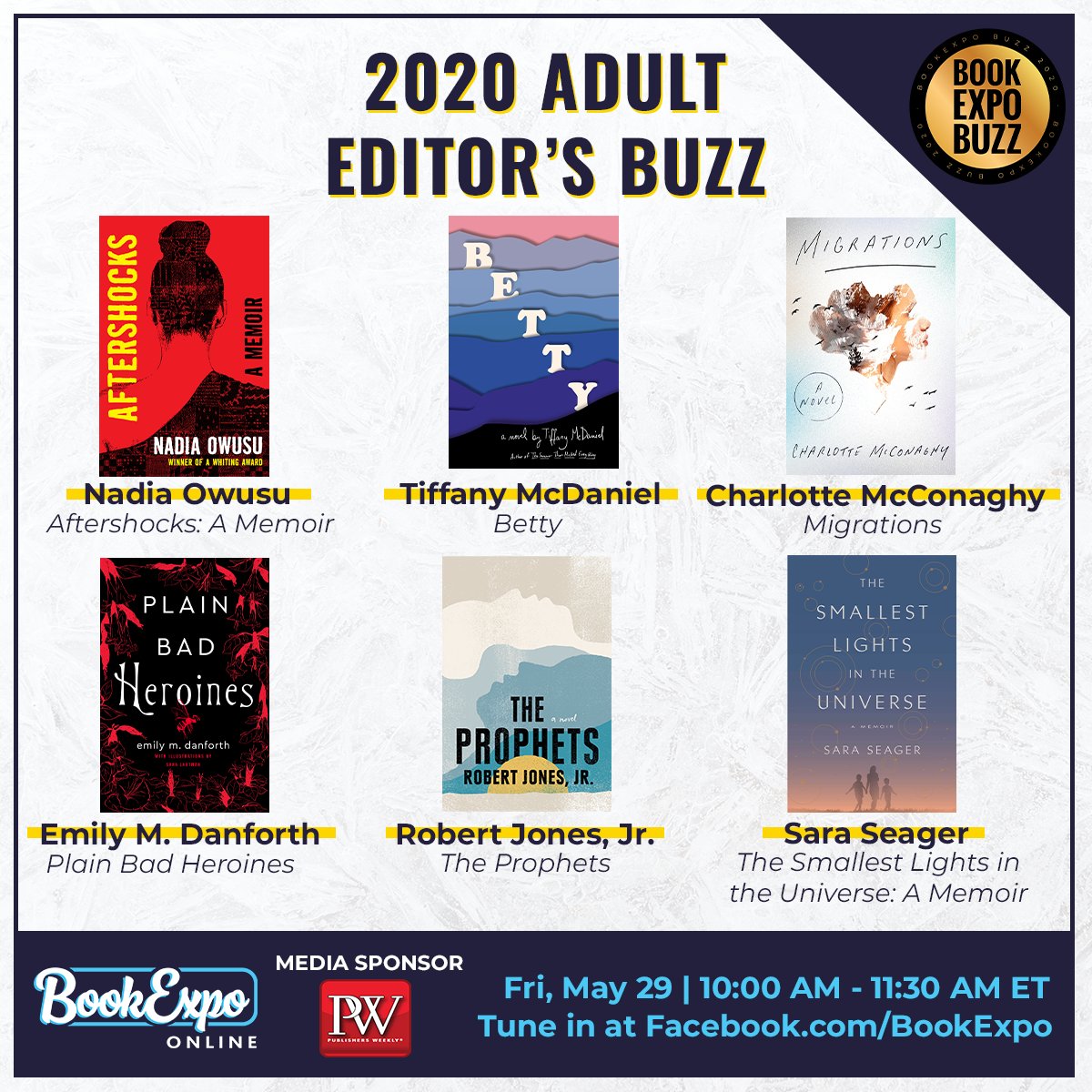 Happening now! Head over to Facebook.com/BookExpo/live to see the Adult titles we're buzzing about!