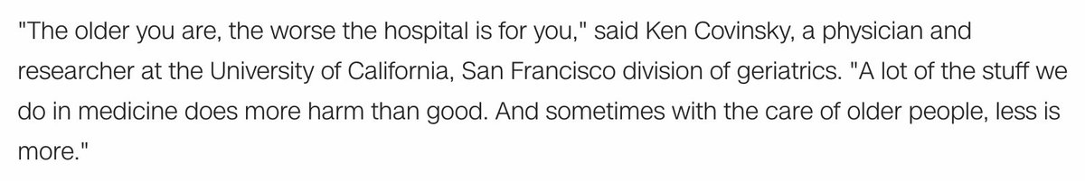 6/ HOSPITAL TRANSFER. Well known harms include delirium, infection, deconditioning & malnutrition. We could prevent many transfers from LTC for predictable complications such as infections or exacerbations of life-limiting illness by improving care in place.
