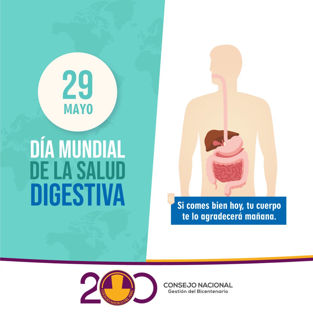 CMP_PERU's tweet photo. #Efemérides  

Hoy 29 de mayo se celebra el Día Mundial de la Salud Digestiva, con el objetivo de concienciar a la población sobre los problemas digestivos que nos pueden afectar a lo largo de nuestra vida. 👨🏻‍⚕️🥗🍶 https://t.co/ThavRBxo8K
