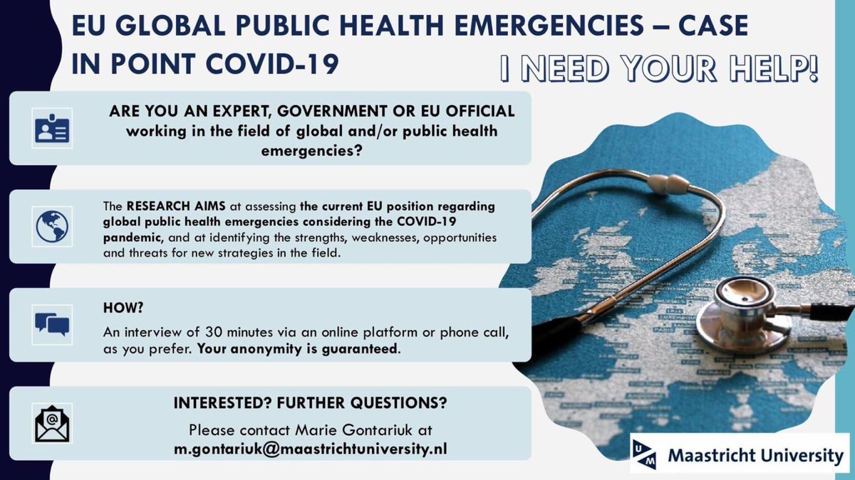 MarieGonta's tweet photo. HELLO EVERYONE! PLEASE SHARE! I'm conducting a research on the #EU and Global #Public #Health #Emergencies, taking the example of the current #covid19 pandemic to frame new strategies! It would be great if you could help me and SHARE! THANK YOU :-) https://t.co/gDgpsLrizt