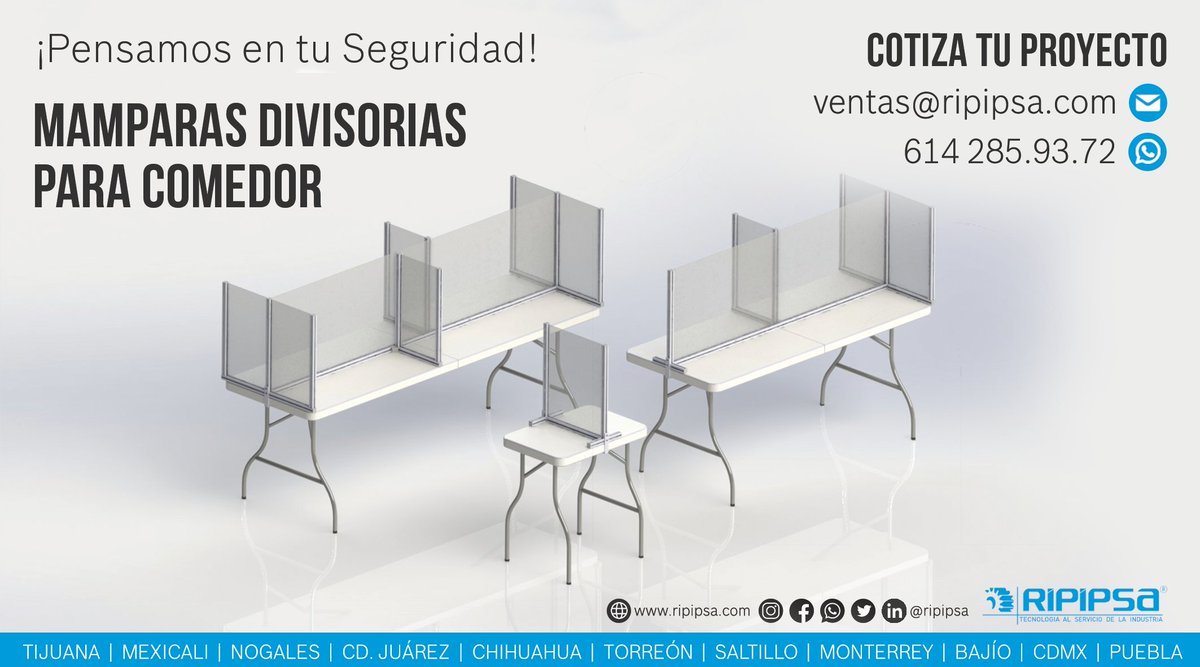 Ripipsa's tweet photo. ‼️Ya estamos listos‼️
👷♂️↔️↔️↔️👷♀️Diseños que son adaptables para zonas de comedor, cubículos, mostradores y más.
Proyectos 100% personalizados.
✅ Protocolo de regreso a operaciones
📧ventas@ripipsa.com
📲Whatsapp Directo
https://t.co/svHygh3MAX
#RIPIPSA #Listosparaelregreso https://t.co/H1kTAk70zv