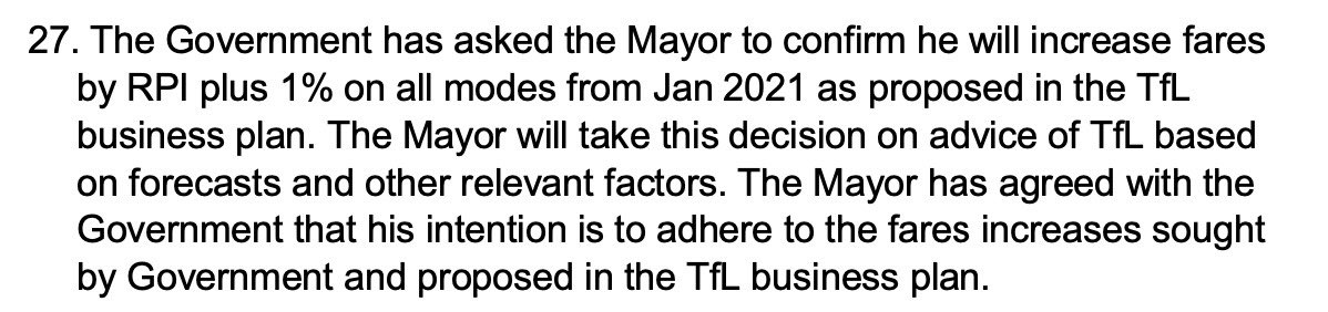 Crucially, more of the Mayor's political games have been exposed.Sadiq Khan has claimed that the Gov forced him to increase fares, as a condition for his bailout.But these documents prove that Khan confirmed that he made the decision to increase fares in DECEMBER 2019.5/12