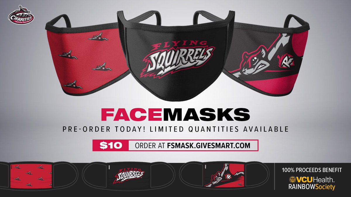 GoSquirrels's tweet photo. Order your Flying Squirrels face masks today! 

100% of the proceeds will benefit The Rainbow Society, one of @VCUHealth’s many outreach programs. 

➡️ https://t.co/4eXteU0RN7 https://t.co/BTb0SE3vn3
