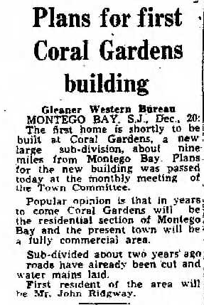rhodenjax's tweet photo. This is an odd story!!! The development of Coral Gardens started with its subdivision in 1955 when Norman Manley was chief Minister.  The first house was built there circa 1958. Source: The Gleaner in December 1957. https://t.co/nnhvus2H33