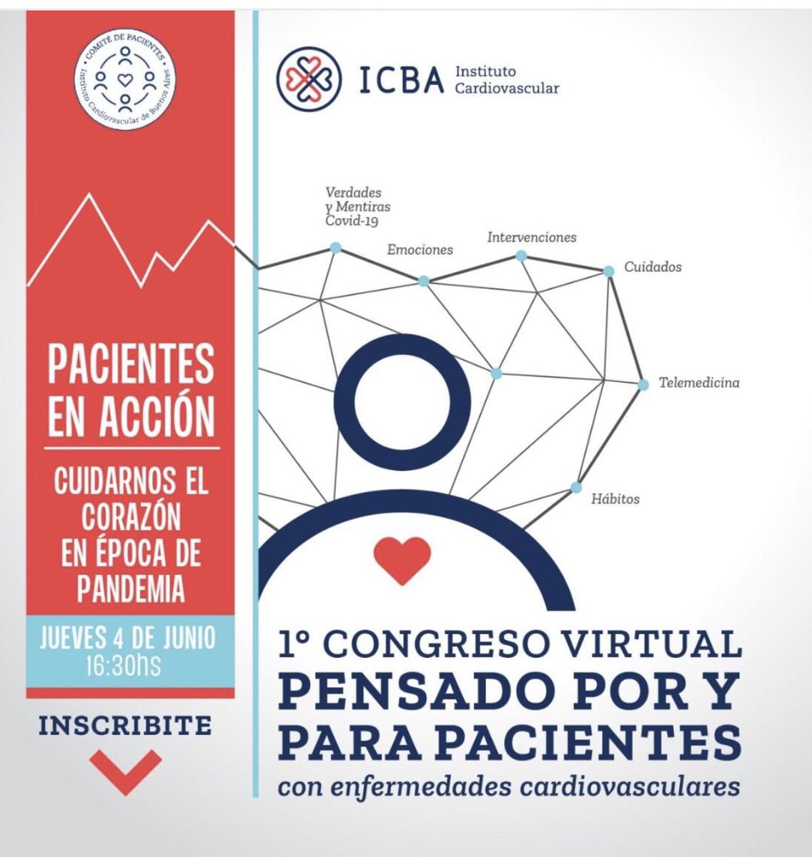 Primer congreso virtual sobre medicina cardiovascular en tiempos de COVID organizado por y para pacientes. Los invitamos a participar jueves 4 de junio a las 16:30hs.
Más información e inscripción: lnkd.in/dKG8zqk #experienciadelpaciente #covid19 #innovacion #cardiología