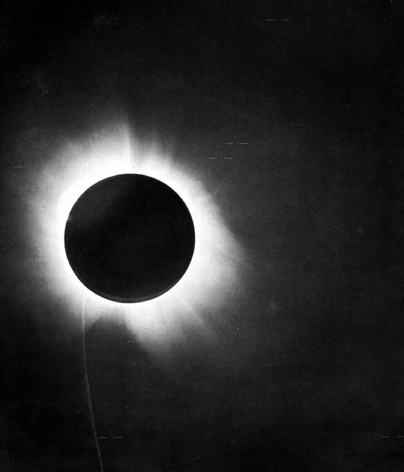 The deflection of starlight by the gravitational field of the sun was observed during a solar eclipse  #OTD in 1919, an important piece of evidence supporting a central prediction of Einstein's theory of general relativity.Image: Arthur Eddington