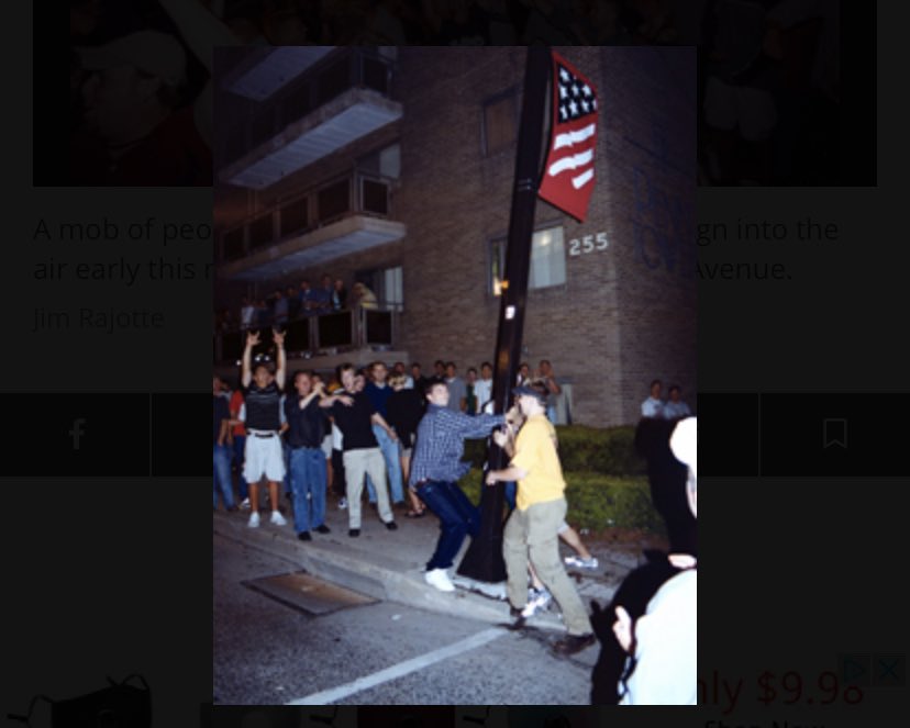 July 16 2000And look what we have here another riot for  NO FUCKING REASON. During arts fest, AGAIN, 2500 drunk idiots get on beaver stadium (per usual) to taunt police, throw glass bottles off balconies, tear down signs and post and LOOT the streets. $4k worth of damages.