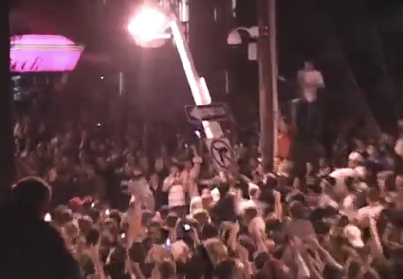 October 27, 2008At 1:30am, thousands of Penn Staters gather in Beaver Ave to riot over winning a game... how refreshing. They set bushes on fire (naturally) ripped down street signs (the usual) and toppled parking meters (iconic)and LOOT the streets with garbage and objects.
