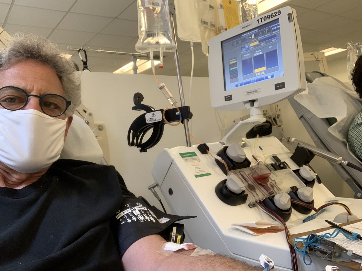 billritter7's tweet photo. Plasma donation number 5.  Three more to go. Each donation can be given to 3-4 #Coronavirus patients with my antibodies from having had the virus. https://t.co/U2dZA3KQrf