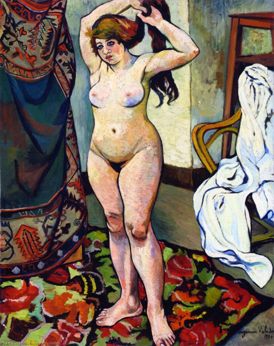 This is the artwork of Suzanne Valadon (1865-1938). Valadon was a French artist who started her career as an artist’s model. In 1894, Valadon became the first woman painter admitted to the Société Nationale des Beaux-Arts.Thread 