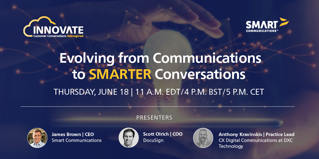 CCMInnovators's tweet photo. We are thrilled to have @DocuSign and @DXCTechnology join our CEO @JamesBrown_SC to discuss next-gen #CCM, how transforming the #forms process can have a tremendous impact on #CX and how adopting cloud tech makes this all possible. Register today! https://t.co/QoomNboibT https://t.co/WDSg5xBM0O