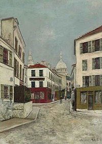 Maurice would grow up to be a very successful artist, specialising in cityscapes. This is his La Rue Norvins à Montmartre, c. 1910