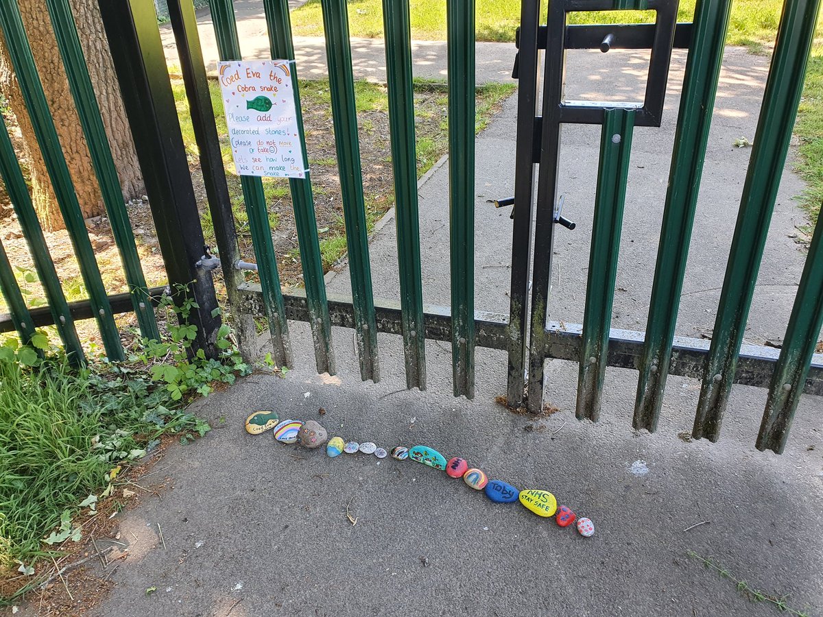 Lucindawhitehal's tweet photo. @MrsJonesCEP @CoedEvaYear5 @CoedEvaYear1 An afternoon of rock painting yesterday and we added some of our rocks to the snake today. Thank you Mrs Jones, a great idea 💡 👍 Hope your all well and staying safe 😃 https://t.co/ImeSXngaSh