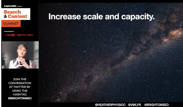 semrush's tweet photo. Benefits of a collective culture & team crowd sourcing:
- uses the strengths of the many
- can shift work up & down depending on workload
- gets more done faster
- reinforces great ideas
@HeatherPhysioc #brightonSEO #SearchAndContentSummit https://t.co/aL4kYESUlA