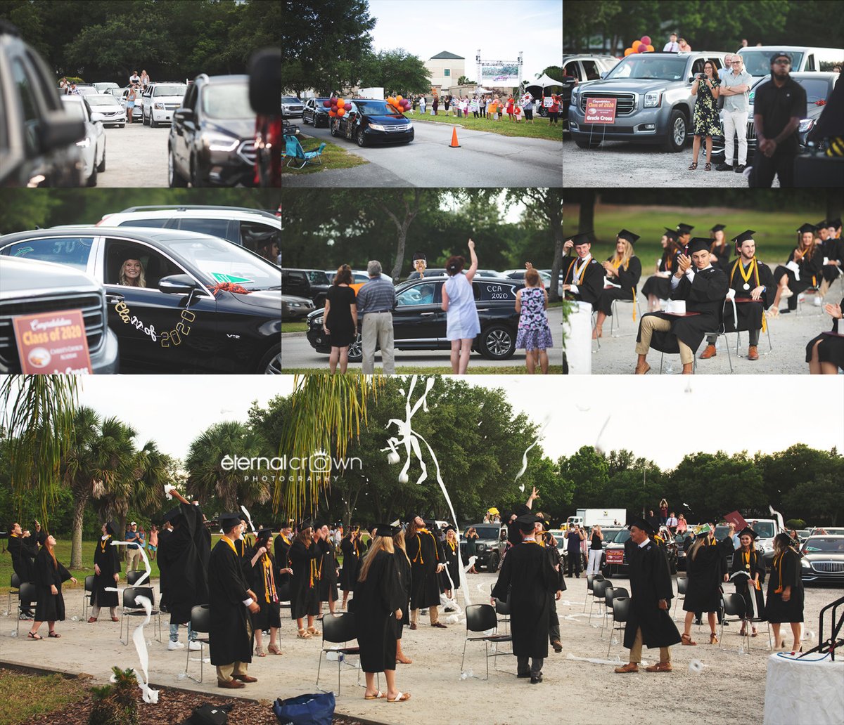 EternalCrown's tweet photo. Instead of giving in to a virtual recognition, Christ's Church Academy got creative with a drive-in style graduation. Teacher cheering parade, families honking horns in place of clapping. TP tossing. Most festive graduation ever. 
#FridayFeels #ClassOf2020 https://t.co/T6353A2eBn