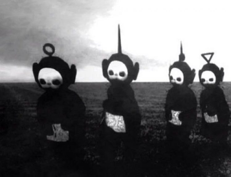 The Teletubbies are bloody terrifying in black and white.