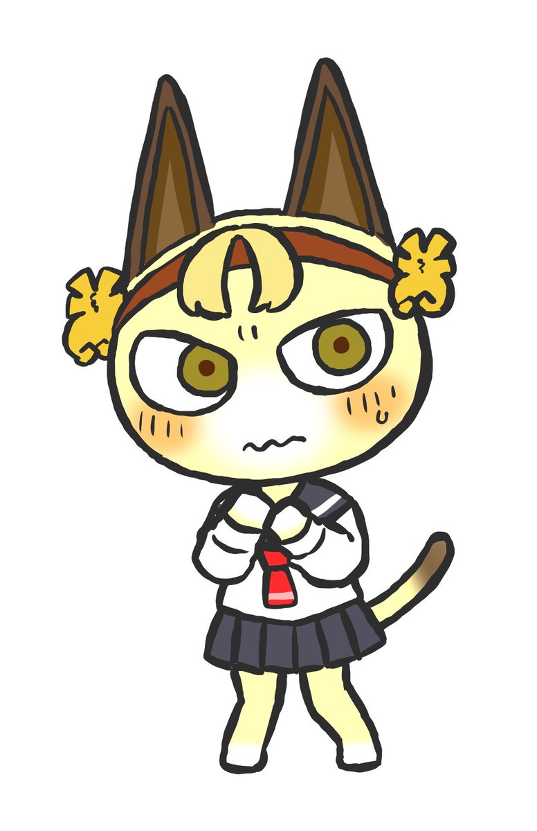 solo school uniform blush animal ears tail simple background white background  illustration images