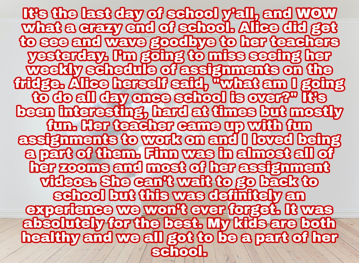 AliLilly73's tweet photo. It's the last day of school y'all, and WOW what a crazy end of school. Alice did get to see and wave goodbye to her teachers yesterday. I'm going to miss seeing her weekly schedule of assignments on the fridge. #AliceMarie #kmscougarpride @HumbleISD_KMS https://t.co/iTJcTVJFvb