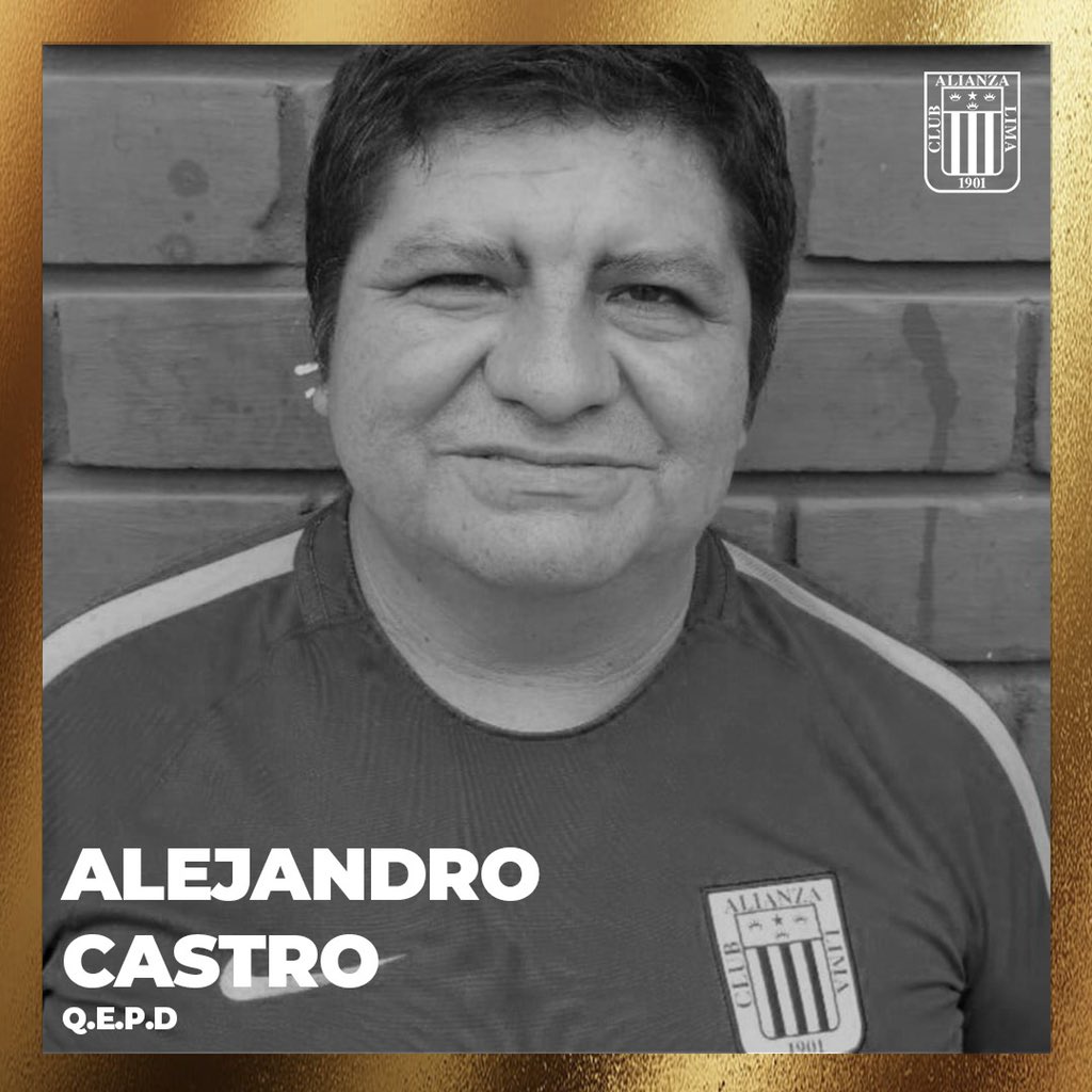 Lamentamos el sensible fallecimiento de Alejandro Castro, utilero de las categorías menores y de la reserva de Alianza Lima. ‘Alejo’ fue parte de la familia Blanquiazul durante muchos años. Expresamos nuestras condolencias a la familia 🙏🏾 ¡Descansa en paz, ‘Alejo’!🕊