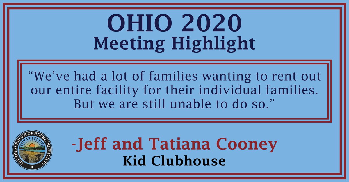 Jeff and Tatiana Cooney own and operate the youth entertainment center Kid Clubhouse in Springboro. They are ready to reopen their doors and allow families to utilize their business again. Re-watch their testimony before the task force by visiting ohiochannel.org/collections/oh…