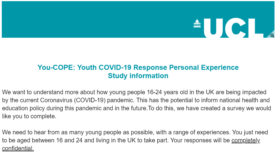 Dr Andy Mayers💡 (@drandymayers) on Twitter photo Crucial <a href="/ucl/">UCL</a> research exploring Covid impact on young people in UK. Please take part and share tinyurl.com/ybtpvgzu
<a href="/CYPMentalHealth/">Children & Young People's Mental Health Coalition</a> <a href="/russellviner/">Russell Viner</a> <a href="/YoungMindsUK/">YoungMinds</a> <a href="/normanlamb/">Norman Lamb</a> <a href="/_NatashaDevon/">Natasha Devon 🌈💙</a> <a href="/DorsetMind/">Dorset Mind</a> <a href="/bournemouthuni/">Bournemouth Uni</a> <a href="/SUBUBournemouth/">Students' Union at Bournemouth University</a> <a href="/uclpch/">UCL PaedsChildHealth</a> @DMindYourHead @MrJonnyBenjamin Crucial <a href="/ucl/">UCL</a> research exploring Covid impact on young people in UK. Please take part and share tinyurl.com/ybtpvgzu
<a href="/CYPMentalHealth/">Children & Young People's Mental Health Coalition</a> <a href="/russellviner/">Russell Viner</a> <a href="/YoungMindsUK/">YoungMinds</a> <a href="/normanlamb/">Norman Lamb</a> <a href="/_NatashaDevon/">Natasha Devon 🌈💙</a> <a href="/DorsetMind/">Dorset Mind</a> <a href="/bournemouthuni/">Bournemouth Uni</a> <a href="/SUBUBournemouth/">Students' Union at Bournemouth University</a> <a href="/uclpch/">UCL PaedsChildHealth</a> @DMindYourHead @MrJonnyBenjamin