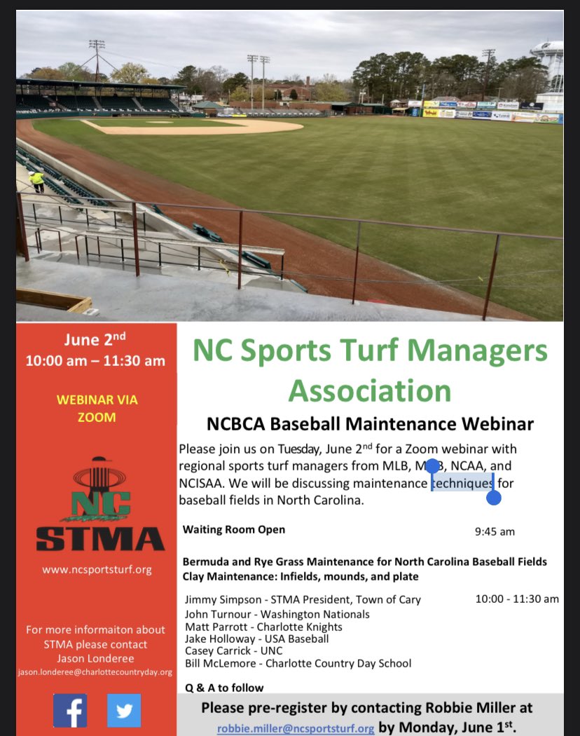 LETS GO! Time to sign up for the 1st NCBCA zoom meeting Tuesday! This is open to members and non members who want to learn about turf management!The <a href="/NC_STMA/">North Carolina SFMA</a> has put together an amazing line up for us!Read the flyer below.1.5 hours to improve your facility! DONT WAIT! Werthencbca
