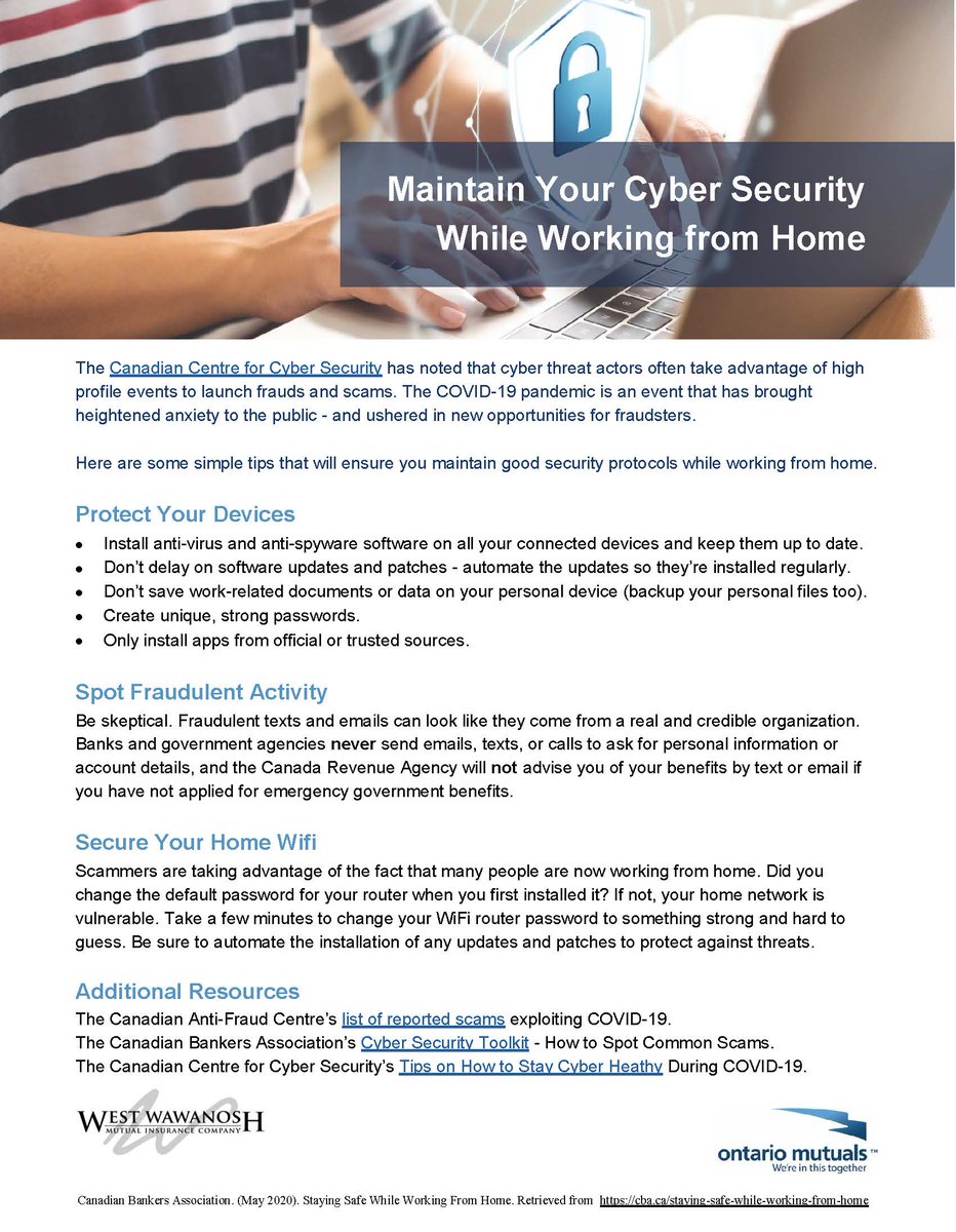 Tips to remain cyber secure. Additionally, WWMIC Policyholders have access to cyber security and identity theft assistance through WWAssist wwmic.com/resources/iden…