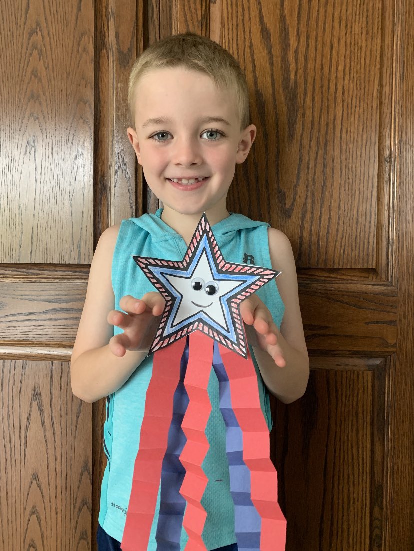 Here is Jacoby with the patriotic star he made for screen-free Friday. 🇺🇸