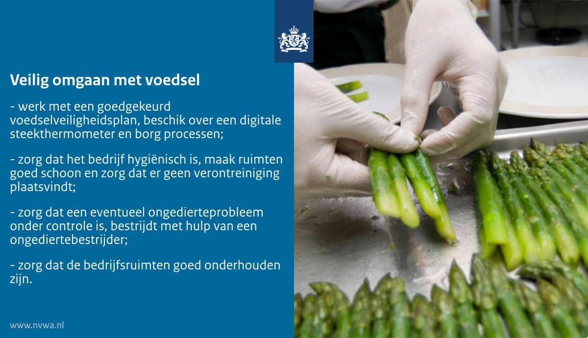 Fijn dat de horeca weer open gaat! Let op de voorschriften rondom hygiëne en voedselveiligheid. Juist nu is dat belangrijk. 

Via onderstaande link is er een flyer beschikbaar met aandachtspunten:
 nvwa.nl/documenten/con… 

#NVWA #toezicht #HACCP #hygiene #voedselveiligheid ^WG