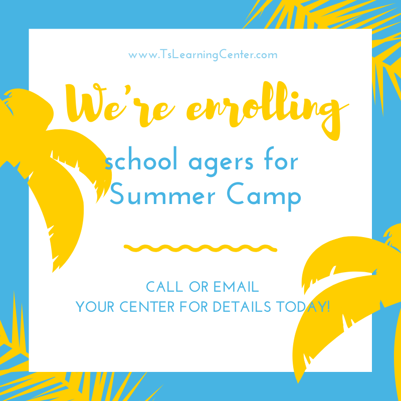 TsLearningCtr's tweet photo. REMINDER!
Getting ready! Enroll your school ager for Summer Camp today! A great summer of learning and fun is in store!
#summercamp #JAX #stjohnscounty #tslearningcenter #kindercare https://t.co/ZOniVMtZ51