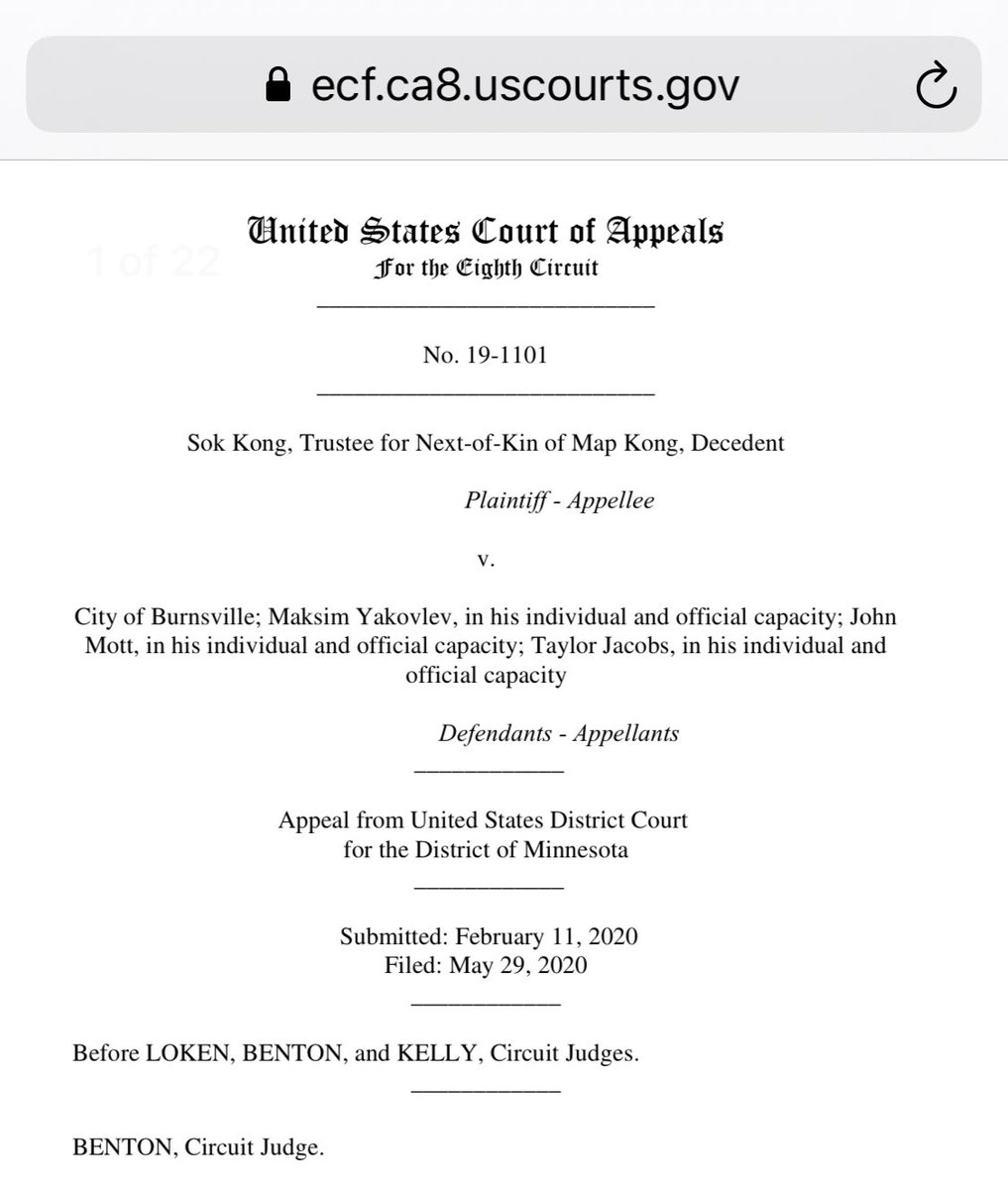 The Eighth Circuit Court of Appeals decision is here:  https://ecf.ca8.uscourts.gov/opndir/20/05/191101P.pdfI'd encourage you to read the dissent