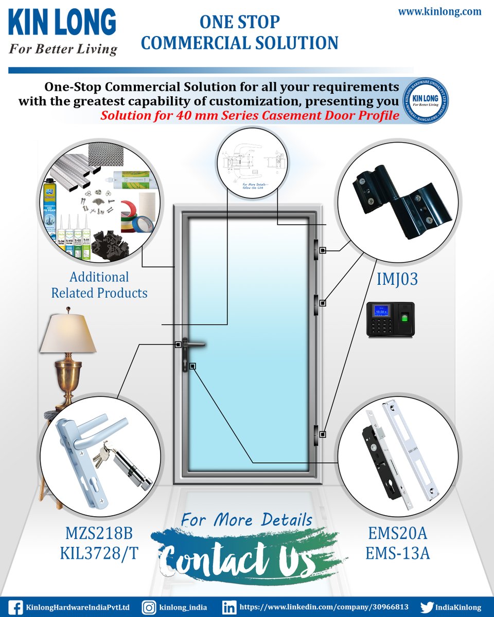 IndiaKinlong's tweet photo. One-Stop Commercial Solution for all your requirements.
KINLONG Solution for 40 mm Series Casement Door Profile.

Follow the link for detailed catalogue- https://t.co/zo7vG8a7bp

For more Details -
📞 - +91-9108990181
📩 - inhr@kinlong.com https://t.co/uUyYdInaDx