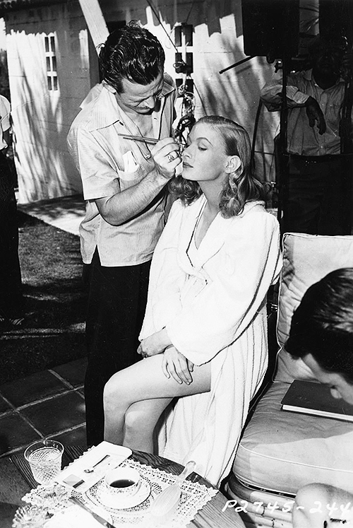 Talmadge Morrison's shot of the legendary makeup artist Wally Westmore, with the gorgeous Veronica Lake, on the set of Sullivan's Travels.