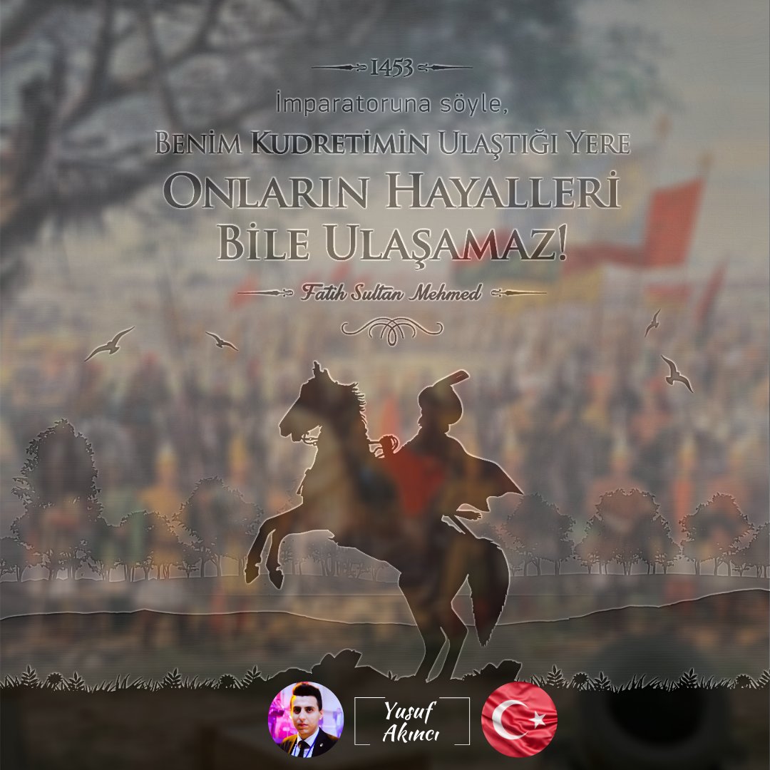 O güzel komutana da o güzel orduya da binlerce selam olsun. Tarihe istikamet verip çağ açıp çağ kapatan İstanbul’un Fethi'nin 567. yılı kutlu olsun. Cennet mekan Fatih Sultan Mehmet Han ve şanlı ordusunu rahmetle anıyorum.