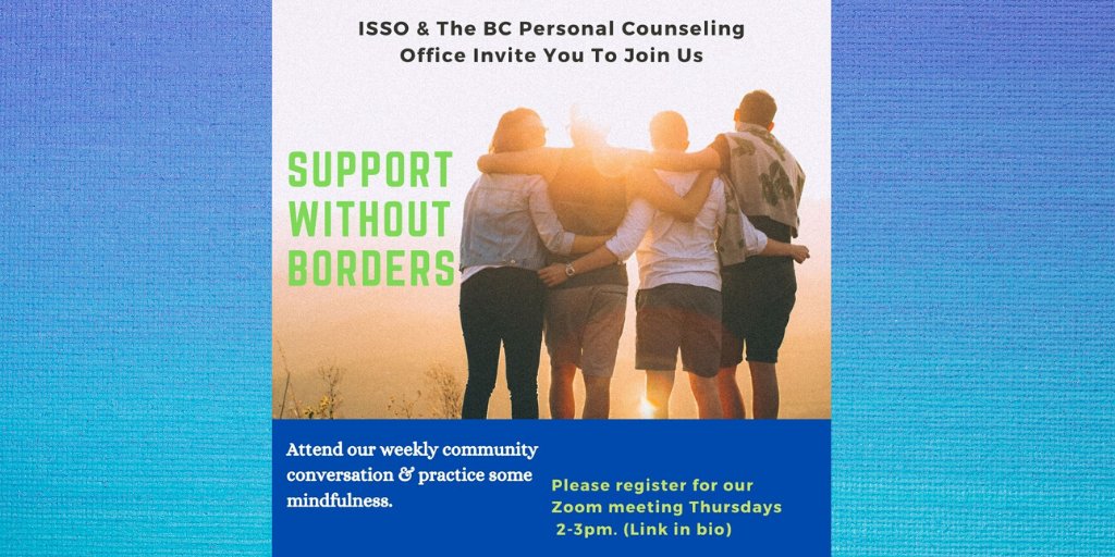 ISSOBC's tweet image. Join us  Thursdays @ 2pm, all summer long, to practice new coping mechanics and mindfulness. #supportwithoutborders #supportingimmigrantstudents 
#bcimmigrantfamily #bcfamily