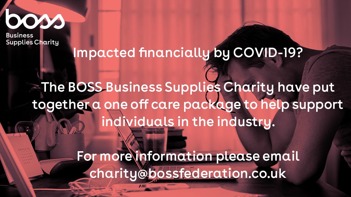 COVID-19 has, &amp; will continue to, impact many people in our industry, including their finances. The <a href="/BOSS_Fed/">BOSS Federation</a> Business Supplies Charity exists to help any such individuals who are in need.

We would urge anyone affected to get in touch via the link below:

tinyurl.com/yblfeuen